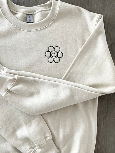 Smiley Face Flower Sweatshirt- Embroidered Crewneck- Monogrammed Sweatshirt- Flower Sweatshirt